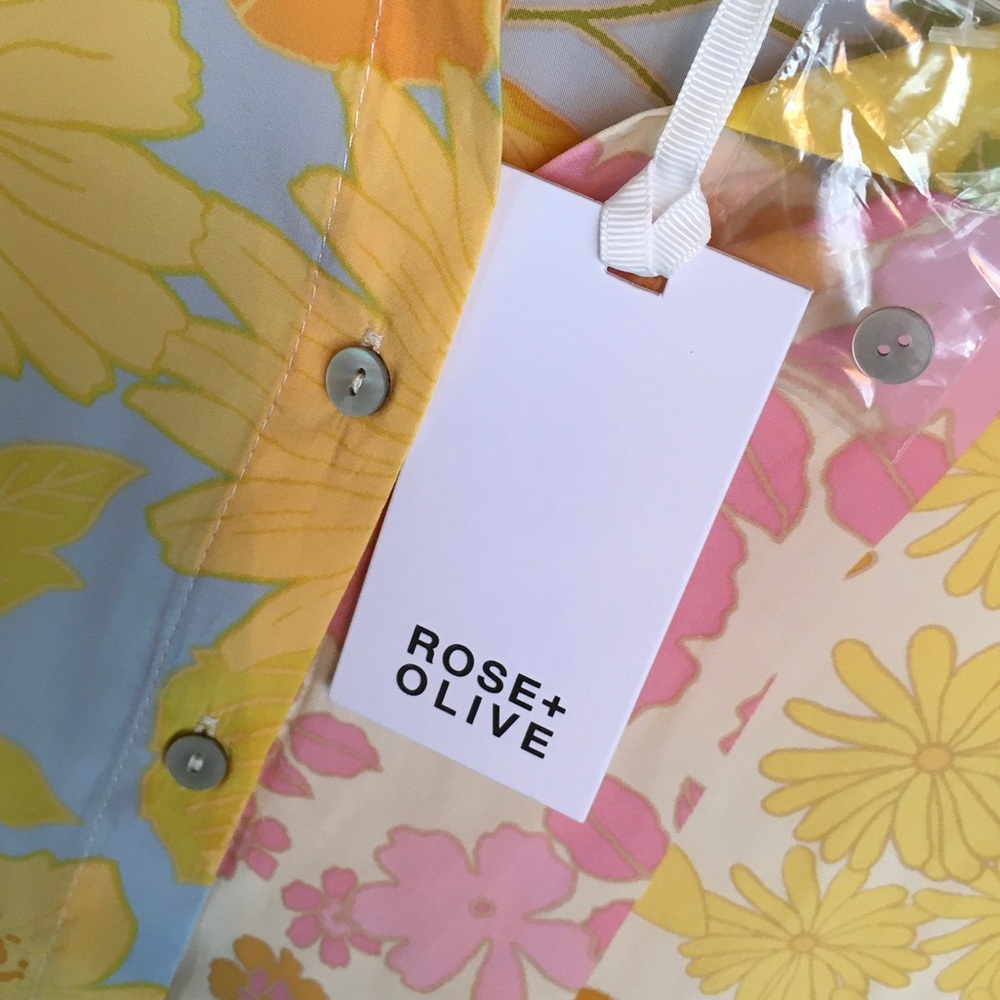 Rose & Olive Women's Floral Patchwork Button Down Shirt - Yellow, Pink, Blue - Picture 3 of 8